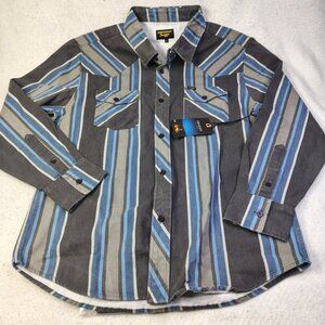 Seager Shirt Mens Large Blue Gray Black Striped Long Sleeve Snap Front Western